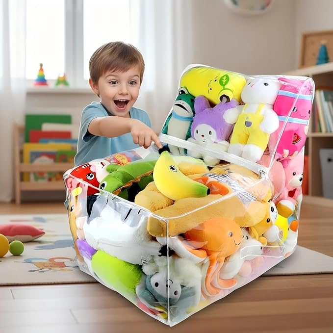 Clear Stuffed Animal Storage Bean Bag Chair Cover - Extra Large 150L, Waterproof & Easy-Clean Toy Organizer with Plastic Window,forNursery, Bedroom, Playroom (Cover Only, No Filler) (B2pcs)