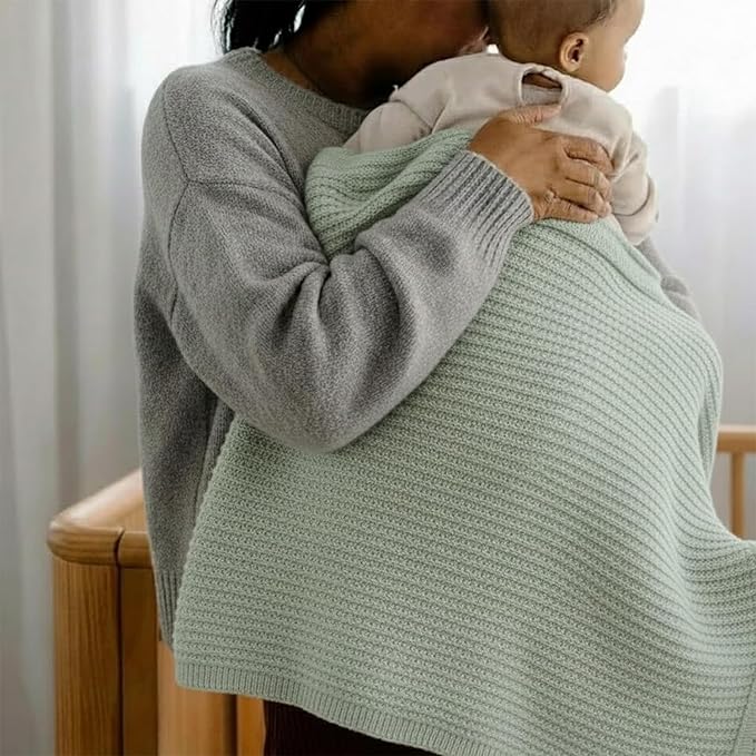 Baby Knit Blanket, 100% Cotton Waffle Patterns, Soft, Cozy, Lightweight Swaddle for Newborn & Infant Swaddling Beige Neutral, Perfect Baby Shower Ideas Sage Green 30x40