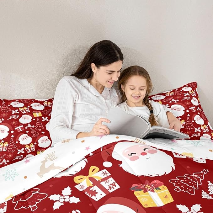 jejeloiu Santa Claus Comforter Set Twin Size Merry Christmas Bedding Set for Kids Boys Girls Xmas Themed Duvet Quilt Red Bedroom Decor