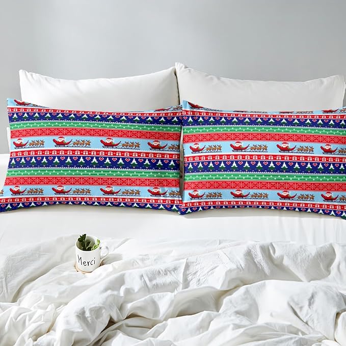 Feelyou Christmas Duvet Cover Cartoon Santa Claus Deer Bedding Set for Kids Boys Girls Teens Room Decor Christmas Tree Comforter Cover Set Exotic Ethnic Pattern Bedspread Cover 3Pcs Zipper Queen Size