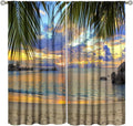 Ocean Beach Curtains,Sunset on Beach in The Evening Hawaiian Seaside Scene Pattern Blackout Print Home Bedroom Living Room Window Treatments 2 Panel Set 42x45 Inch