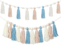2 Pcs Tassel Garland with Wood Beads, Handmade Cotton Yarn Wall Hanging Banner Boho Tassel Wall Hanging Party Decor for Nursery, Birthday Baby Shower Home Classroom Decoration(Brown Series)
