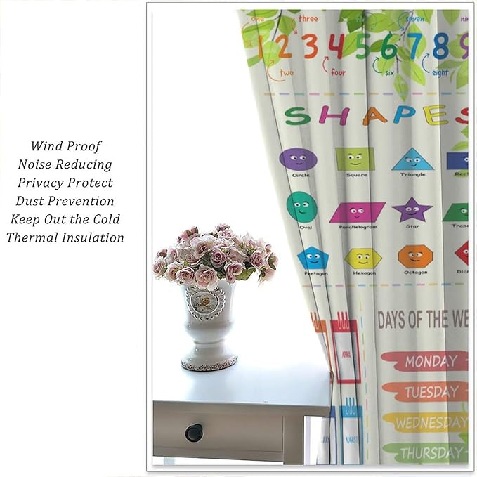 Kids Alphabet Curtain Cartoon Animal Nursery Rustic Leaves Plant Funny School Education Learning Tools Printed Rod Pocket Blackout Window Drapes for Bedroom Living Room 84" W X 84" L
