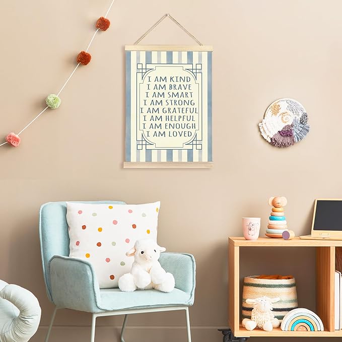Hiuwevt Boy Nursery Wall Art, I Am Kind Inspirational Poster Hanger Frame, Blue Positive Affirmations Wall Art Home Decor for Toddler Boys Room Bedroom Nursery Playroom, 12x16 Inch