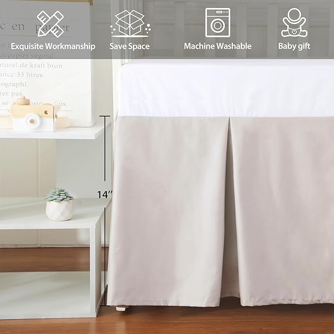 Crib Skirt Dust Ruffle, 100% Egyptian Cotton 400 Thread Count Soft Breathable Crib Bedding Skirt for Baby, Boys and Girls, 52"X28" with 14" Crib Bed Skirt Fading Resistant (Ivory Solid)