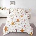 Feelyou Cute Gingerbread Man Comforter Set Twin Size Candy Cane Bedding Set for Kids Boys Girls Golden Snowflake Duvet Quilt Christmas Pattern Bedroom Decor Festive Design 2 Pcs with 1 Pillow Cases