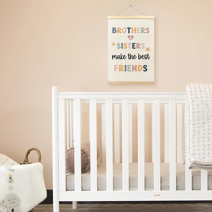 TLESKE Kids Room Playroom Poster Hanger Frame, Brothers Sisters Make the Best Friends Hanging Wall Art Decor for Kids Bedroom Nursery Playroom, Baby Room Wall Prints Picture Artwork Banner, 12x16