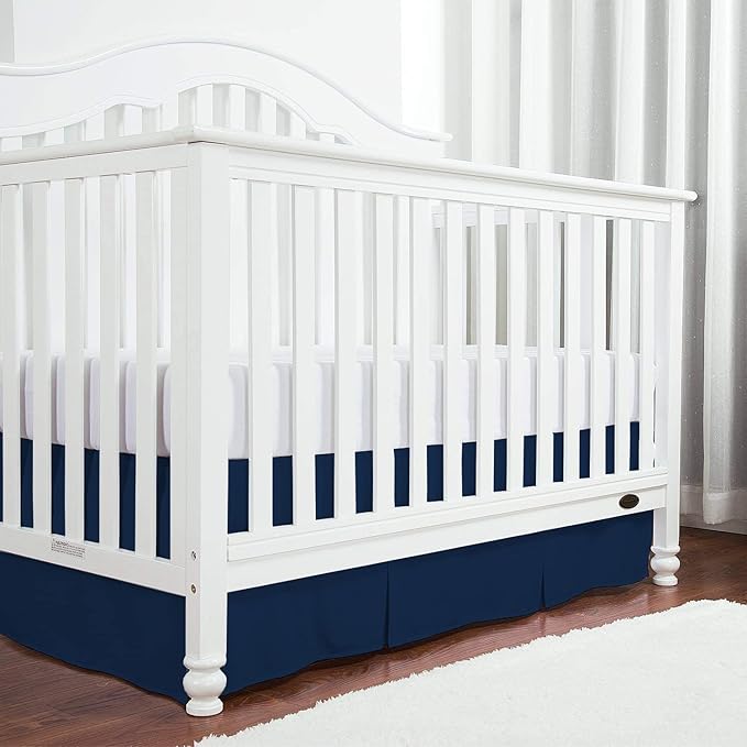 Box Pleated Crib Bed Skirt Premium 100% Cotton 800 Thread Count Nursery Crib Toddler Bedding Crib Bedskirt for Baby Boys or Baby Girls, (28" x 52") + 16" Drop Lenght - Navy Blue Solid