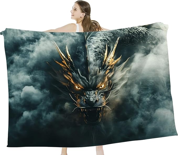 Tijuboni Chinese Dragon Throw Blanket Black Dragon Gifts for Men Women Girls Boys Kids Adults Soft Flannel Fleece Blanket for Couch Sofa Bed Home Decor 50"x60"