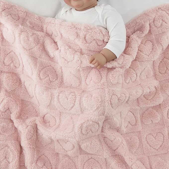 CREVENT 2Pcs 30''X40'' Cute Cozy Fluffy Warm Baby Blankets for Infants Toddlers' Bedding Crib Cot Stroller - Giraffe + Sherpa Pink