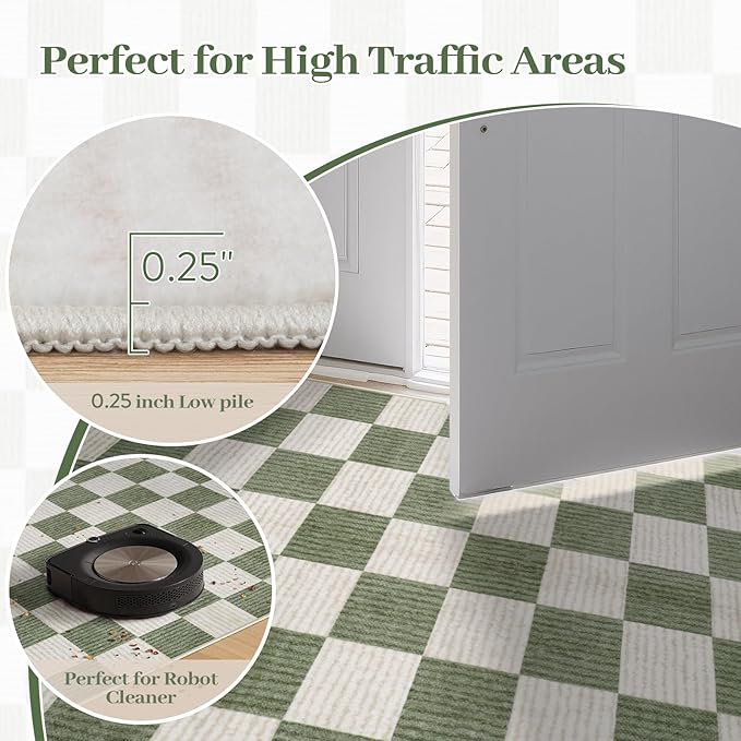 LIVEBOX 8x10 Area Rugs for Living Room, Checkered Non-Slip Washable Rugs, Farmhouse Neutral Classic Geometric Large Boys Area Rug for Bedroom, Carpet for Living Dining Room Office(Sage Green,8'x10')