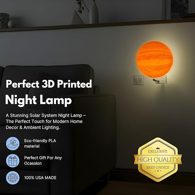 Moon Night Lights | Night Lamp LED Light | 3D Solar System NightLight, Planet Home Décor, Space Nursery, Kids Room, Space Gift, Birthday Gifts, Bedroom Decorations (Jupiter, 5 Inch)