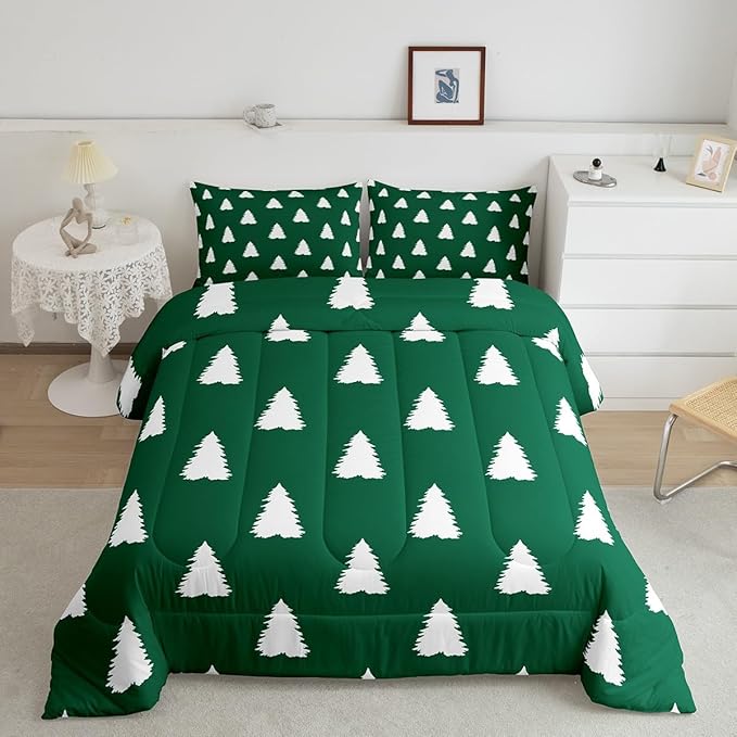 Feelyou Christmas Trees Bedding Set for Kids Boys Girls Queen Size Xmas Comforter Set Ultra Soft Winter Xmas Comforter Holiday Decor Duvet Quilt Bedroom Decor Christmas Ornaments Quilt