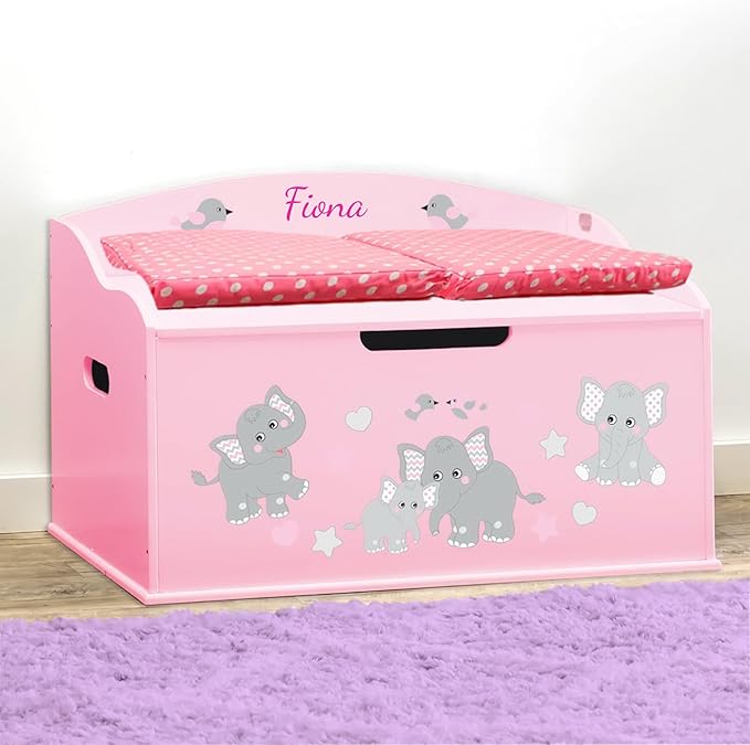 DIBSIES Personalized Creative Wonders Toy Box, Pink Elephants, 30 x 19.25 x 18 inches, Soft-Close Lid (Pink)