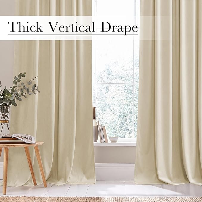 StangH Beige Living Room Curtains 105 inches Long Soft Velvet Privacy Protect Light Reducing Window Drapes for Bedroom Heavy Thick Thermal Insulated Panels, W52 x L105, 2 Panels