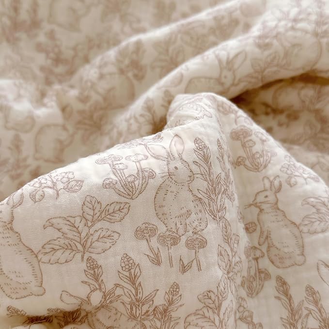 BuLuTu Cotton Muslin Blanket for Toddler Girls Boys Rabbit Pattern Baby Quilted Blanket Lightweight Soft Toddler Comforter Quilt for All Seasons, Forest Pattern, 47"x59", No Pillow