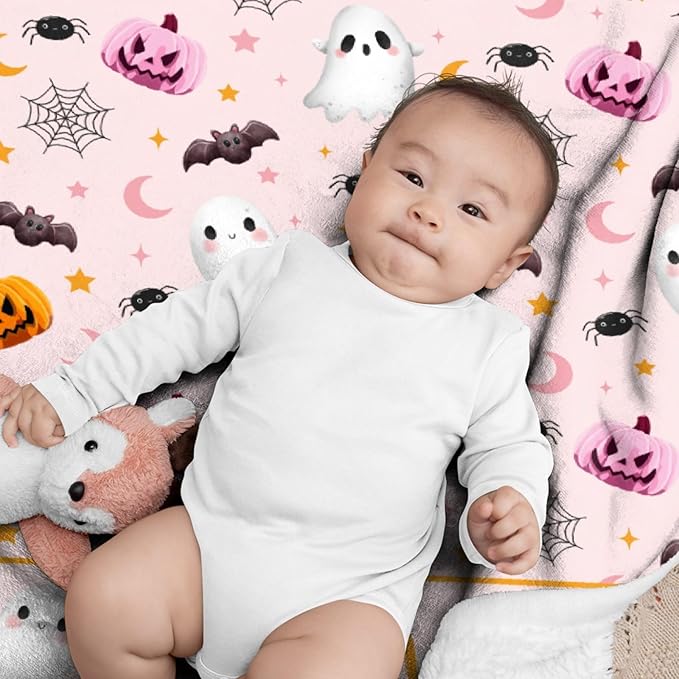Custom Halloween Plush Cozy Blanket | Personalized Ghost Name Blanket for Boys Girls | 50"x60" Teens/Travel Size