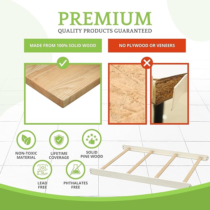 Full-Size Conversion Kit Bed Rails for Evolur Cribs - Solid Wood Crib Convertible Kit to Kids Bed - Transitional Style Rails & Easy-to-Install Child Essentials for Safety (Crème Brulee)