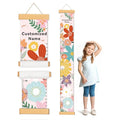 Personalized Name Growth Chart for Wall, Painted Flowers Canvas Height Chart for Kids Baby Child Toddler, Canvas Growth Chart for Wall Nursery Decor, Hangable & Waterproof