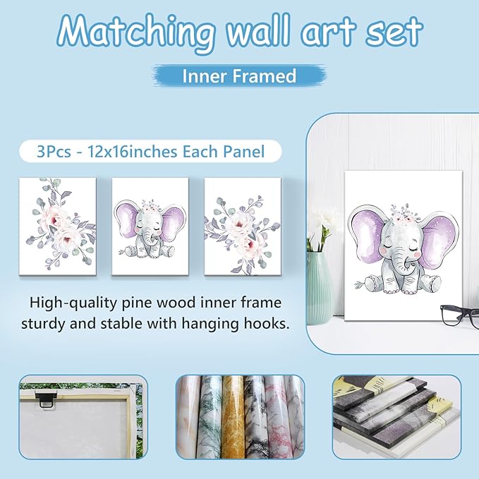 Custom Baby Crib Bedding Set, 5 Pcs Personalized Purple Elephant Crib Bedding Set with Name, Baby Boys Girls Nursery Crib Set, Soft Flannel Baby Blanket, Customized Gift for Infant New Parents