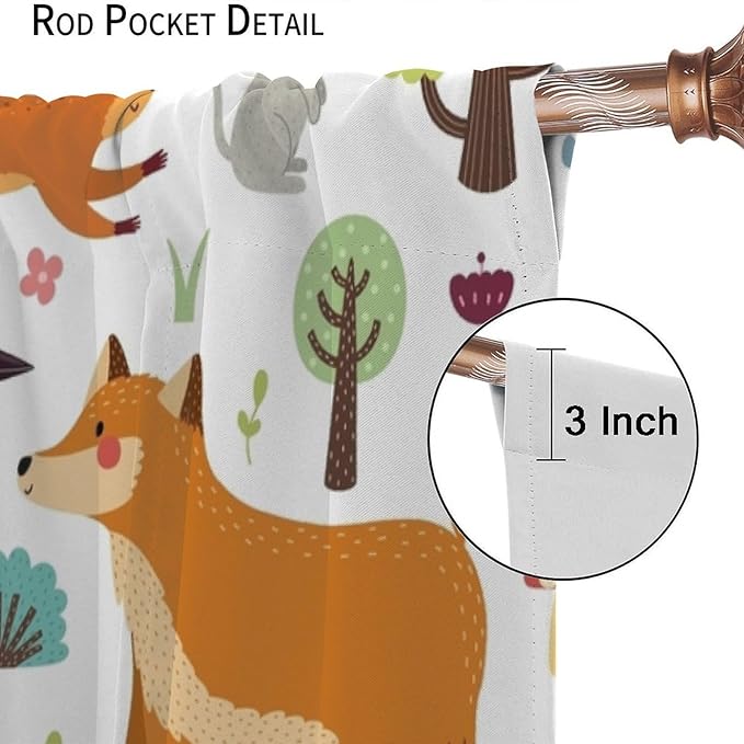 Kids Safari Animals Curtains, Baby Boy Girl Rustic Woodland Printed Cartoon Forest Window Treatments for Bedroom Living Room Nursery 2 Panels Sets, 63x63 Inch