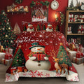 Manfei Merry Xmas Bedding Set King Size,Cute Deer Snownman Comforter Set for Kids Boys Teens Adult Room,Christmas Tree Gift Down Comforter Soft Quilt with 2 Pillow Cases