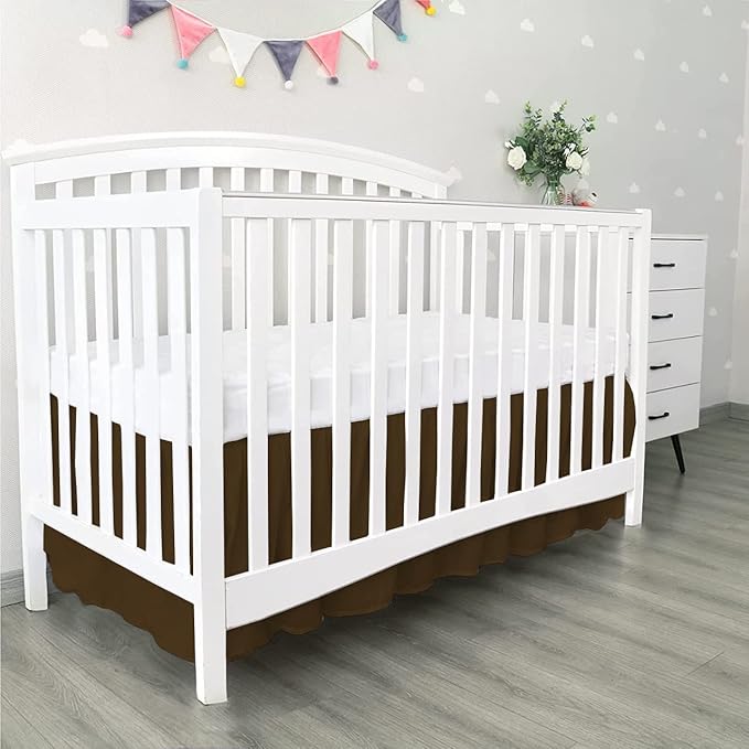 100% Egyptian Cotton, Nursery Crib Toddler (24" x 38" + 10") 800 Thread Count Crib Skirt Dust Ruffle, Bedding Skirts for Baby Boys or Girls, 10" Drop, Chocolate Solid