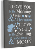 HIWX Baby Elephant Nursery Decor - I Love You In The Morning Sign Framed Canvas Painting Wall Art Decor, Elephant Wall Art, Baby Room Bedroom 11x14