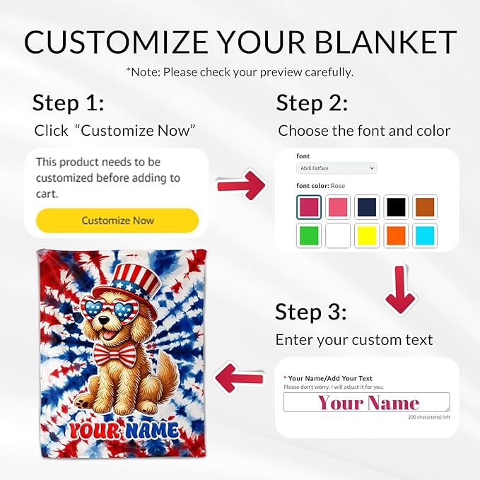 Custom Dog Blanket Gifts - 30" x 40" Inches Golden Retriever Blankets for Girls, Toddler - American Flag Cozy Fuzzy Throw for Crib, Nap