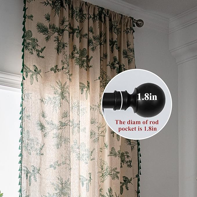 Boho Curtains with Tassel Bohemian Green Semi-Blackout Drapes 84 Inch Length Cotton Linen Farmhouse Window Curtain Panels Floral Pattern Rod Pocket Curtain for Living Room Bedroom, 2 Panel