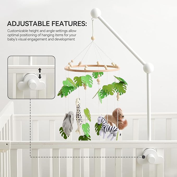 OESSUF Baby Crib Mobile Arm, 24 Inch Wood Hanger, White Cloud Design, Nursery Mobile Holder for Cot Bed (White)