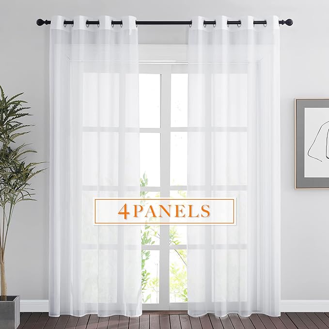 RYB HOME 4 Panels Sheer Curtains 84 Inches Long, Breathable Heavy Duty Fabric Grommet Voile Curtains Window Panels for Bedroom Living Room Kitchen, 54" Wide x 84" Long, 4 Panels