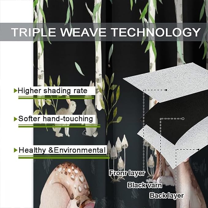 Forest Animal Curtains, Watercolor Cartoon Woodland Plants Animals Bears Moose Mushrooms Printed Curtains for Kids Boys and Girls Bedroom Window Drapes 52x84in, Style-9