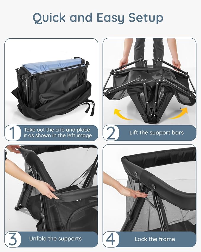 Lilian&Gema 2-in-1 Travel Crib, Portable & Foldable Crib with Backpack, Lightweight Baby Travel Playpen with Thick Mattress for Babies & Toddlers, Baby Travel Essential