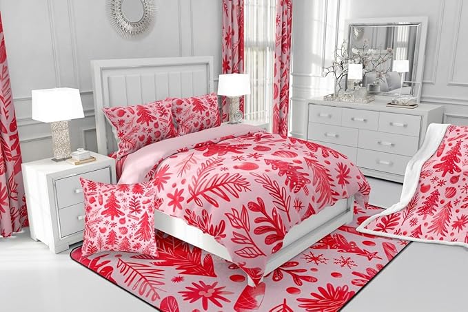 Feelyou Christmas Kids Comforter Set Twin Size Snowflake Candy Bedding Set Xmas Tree Duvet Quilt for Kids Boys Girls Bedroom Pine Tree Decor Microfiber Ultra Soft Breathable