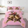 Erosebridal Merry Xmas Kids Queen Comforter Set Christmas Bell Bedding Sets for Girls Happy New Year Theme Down Comforter for Boys Teens Snowflake Quilt Set,Pink