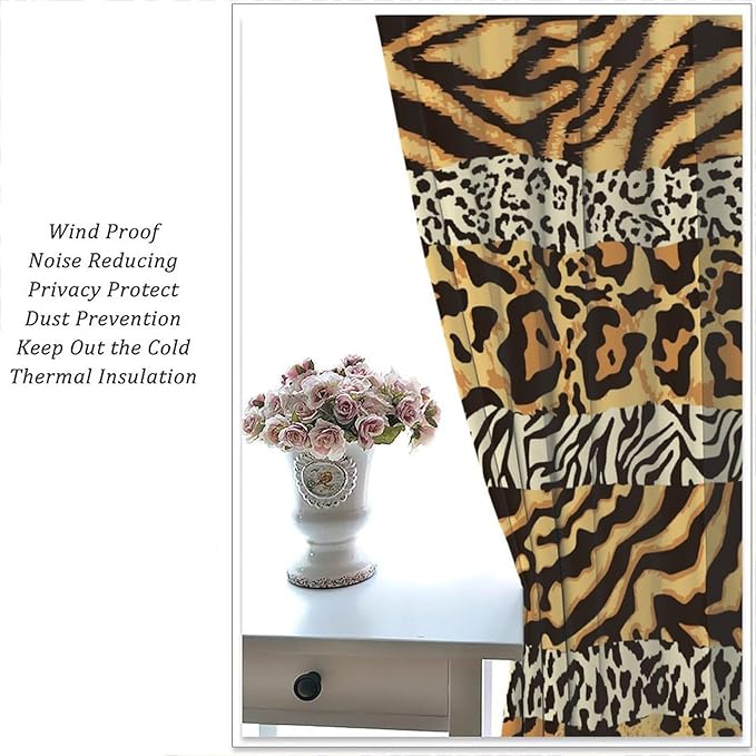 Leopard Print Blackout Curtains, Wild Animals Print African Tropical Skins Window Treatments for Bedroom Living Room 63" W X 63" L