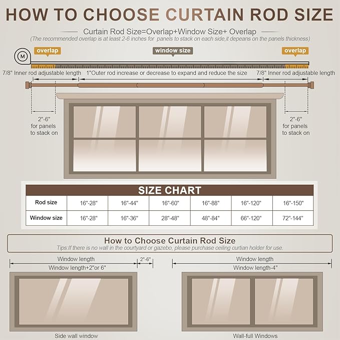 Brass Curtain Rods for Windows 66 to 120 Adjustable Modern Gold Curtain Rod 1 inch Diameter Heavy Duty with Solid Metal Finials for Living Room Bedroom Farmhouse Outdoor Patio