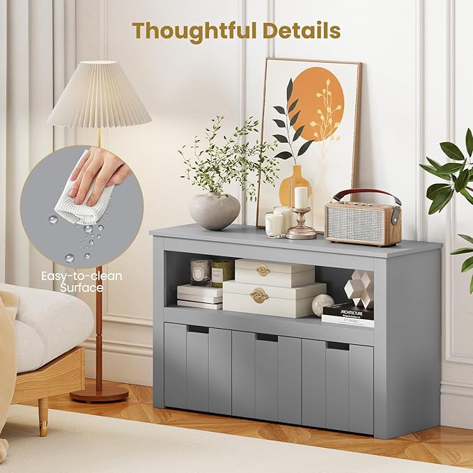 Costzon Toy Storage Cabinet, Toy Chest w/ 3 Removable Drawers, Wheels & Spacious Tabletop, Toddler Storage Organizer for Kids Room, Playroom & Nursery (Grey, 13" D x 40" W x 24.5" H (3 Drawers))