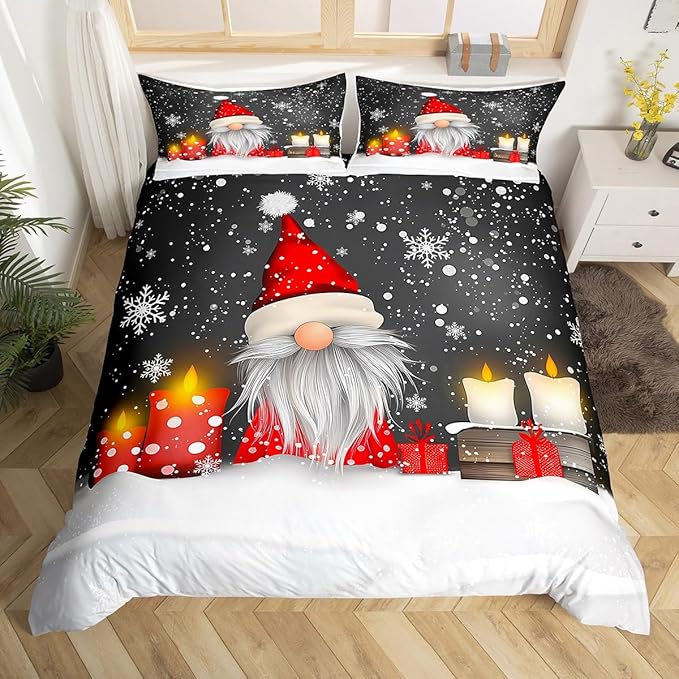 Kids Grey Christmas Bedding Set Full Size Xmas Dwarf Duvet Cover for Boys Girls Teens Bedroom Decor Snowflake Comforter Cover Breathable Soft Microfiber Women Men Holiday with 2 Pillow Case