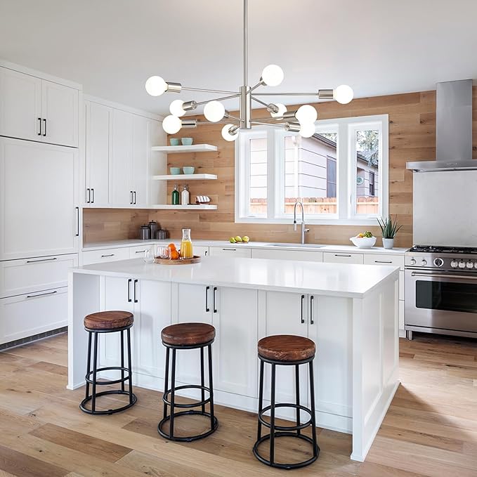 Modern Sputnik Chandeliers Light, 10 Lights Brushed Nickel Chandeliers for Dining Room, E26 Height Adjustable Chandelier Ceiling Lighting Fixture for Farmhouse Kitchen Island Living Room Foyer
