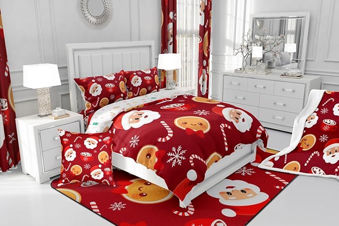 Feelyou Merry Christmas Comforter Set Toddler Size Santa Claus Bedding Set for Kids Boys Girls Gingerbread Man Duvet Quilt Snowflake Bedroom Decor Microfiber 2 Pcs with 1 Pillow Cases