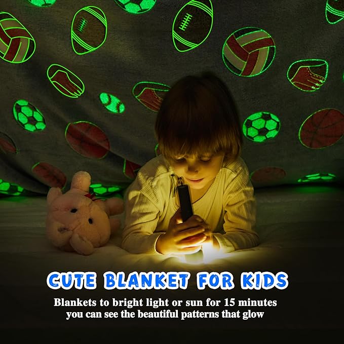 inhand Soccer Glow in The Dark Blanket Blanket Blue Soccer Gift Toys for Boys Girls Teen Soft Cozy Kids Throw Blanket Bedroom Decor,Christmas Easter Birthday Blue 30"x40"