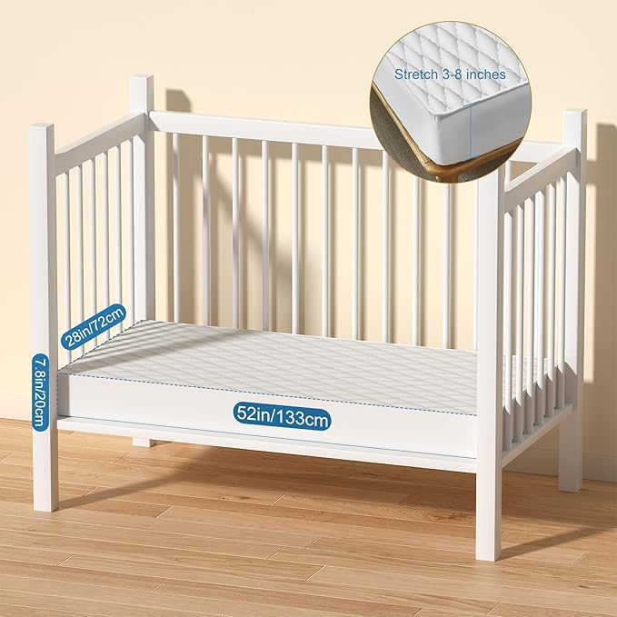 2Pack Waterproof Crib Sheets for Boy, Girl - Cotton 52X28 Fitted Crib Sheets Crib Mattress Protector Sheets,Soft Toddler Bed Sheets,Washable Infant Fitted Baby Bed Sheets (White, 52 * 28inch)