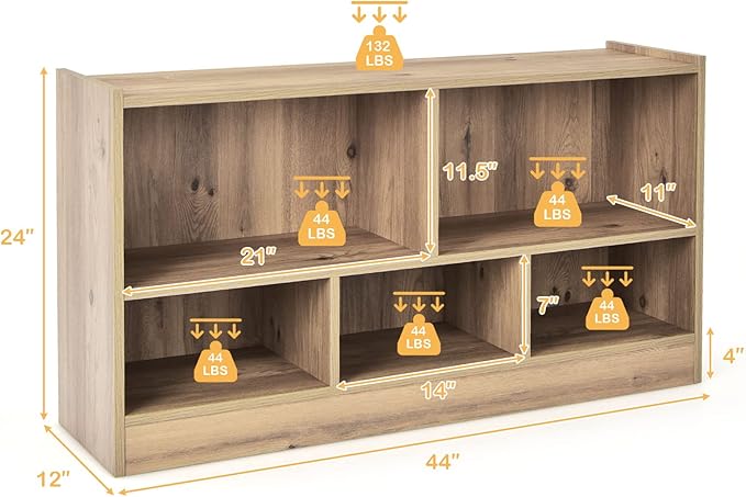 Costzon Toy Storage Organizer for Kids, 5-Section School Classroom Storage for Organizing Books Toys, Wooden Kids Bookshelf Daycare Furniture for Preschool, Playroom, Nursery, Kindergarten (Natural)