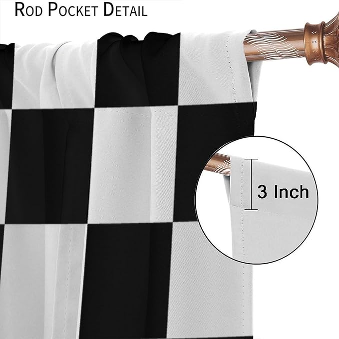 Black Checkered Curtains,70s Vintage Twisted Checkered Window Drapes Colorful Groovy Trendy Wavy Hippie Grid Print Window Treatments for Kids Boy Bedroom Living Room 52" W X 84" L