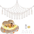 Stuffed Animal Hammock with LED Light, Large Stuffed Animals Storage Corner Plushie Net for Kids Room Decor, Jumbo White