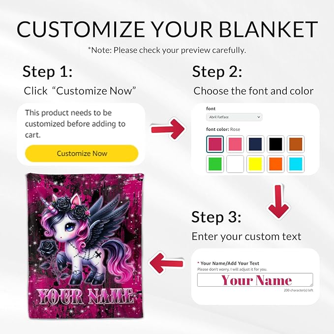 Custom Unicorn Blanket - Personalized 50" x 60" Cute Girls Throw Blankets Gifts for Teens - Cozy Soft Throw for Couch, Bed