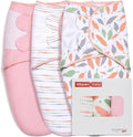 GLLQUEN BABY Swaddle Blankets for Baby Girls, Orange Pink Feather & Wave Point, 3 Pack Wrap Set, Newborn Adjustable Swaddles Sleep Sack, 0-3 Months (Small/Medium)