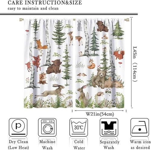 Animal Kids Curtains, Woodland Squirrel Rabbit Bear Animal Friends Forest Curtains for Boys and Girls Bedroom Living Room Kitchen 42x45 Inch